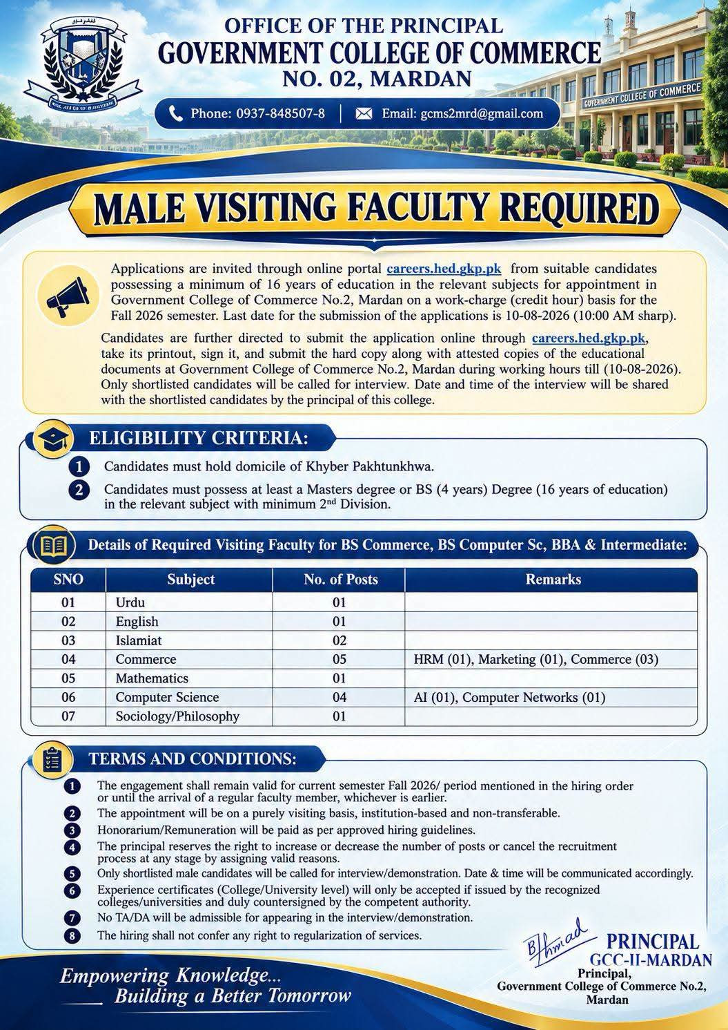 Male Visiting Faculty Required